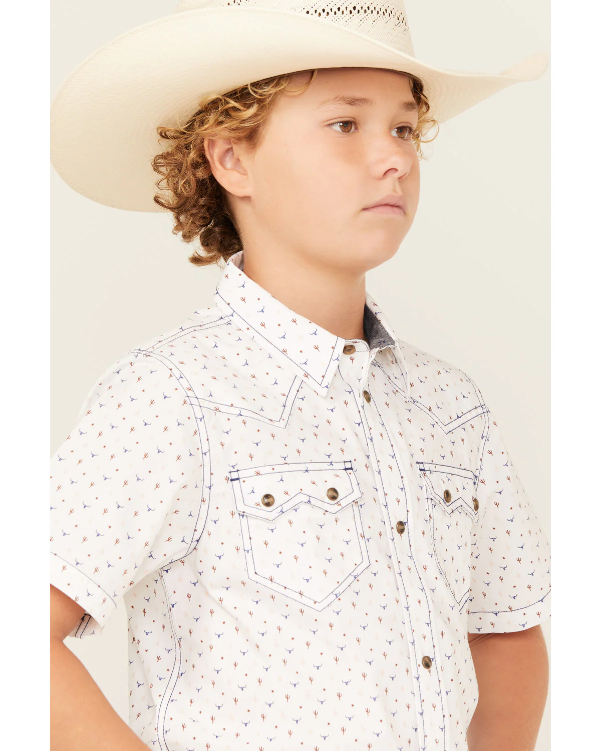 Cody James Boys' Bull Cactus Print Short Sleeve Snap Western Shirt - Image 2