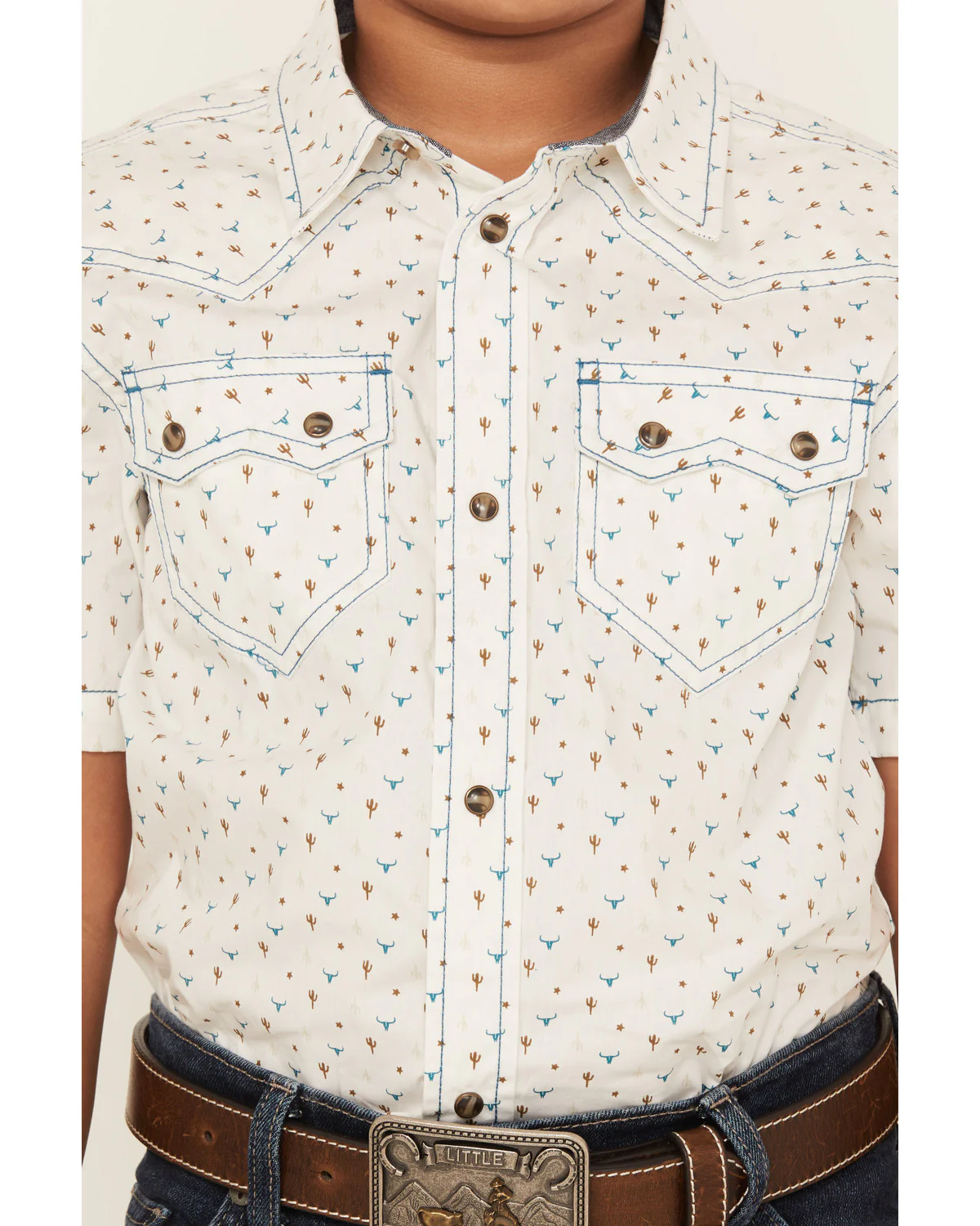 Cody James Boys' Bull Cactus Short Sleeve Snap Western Shirt - Image 3