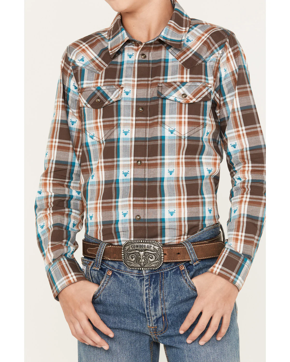 Cody James Boys' Bull Dobby Long Sleeve Snap Western Shirt - Image 3
