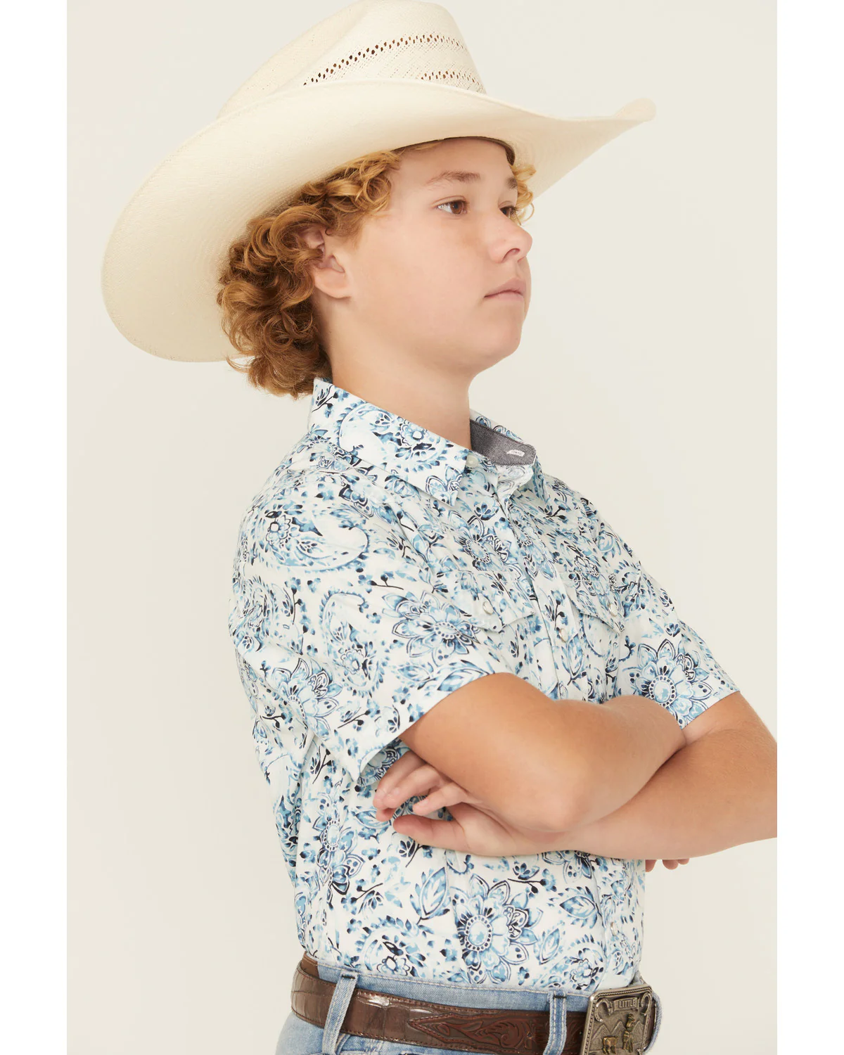 Cody James Boys' Frontier Threads Paisley Print Short Sleeve Snap Western Shirt - Image 3