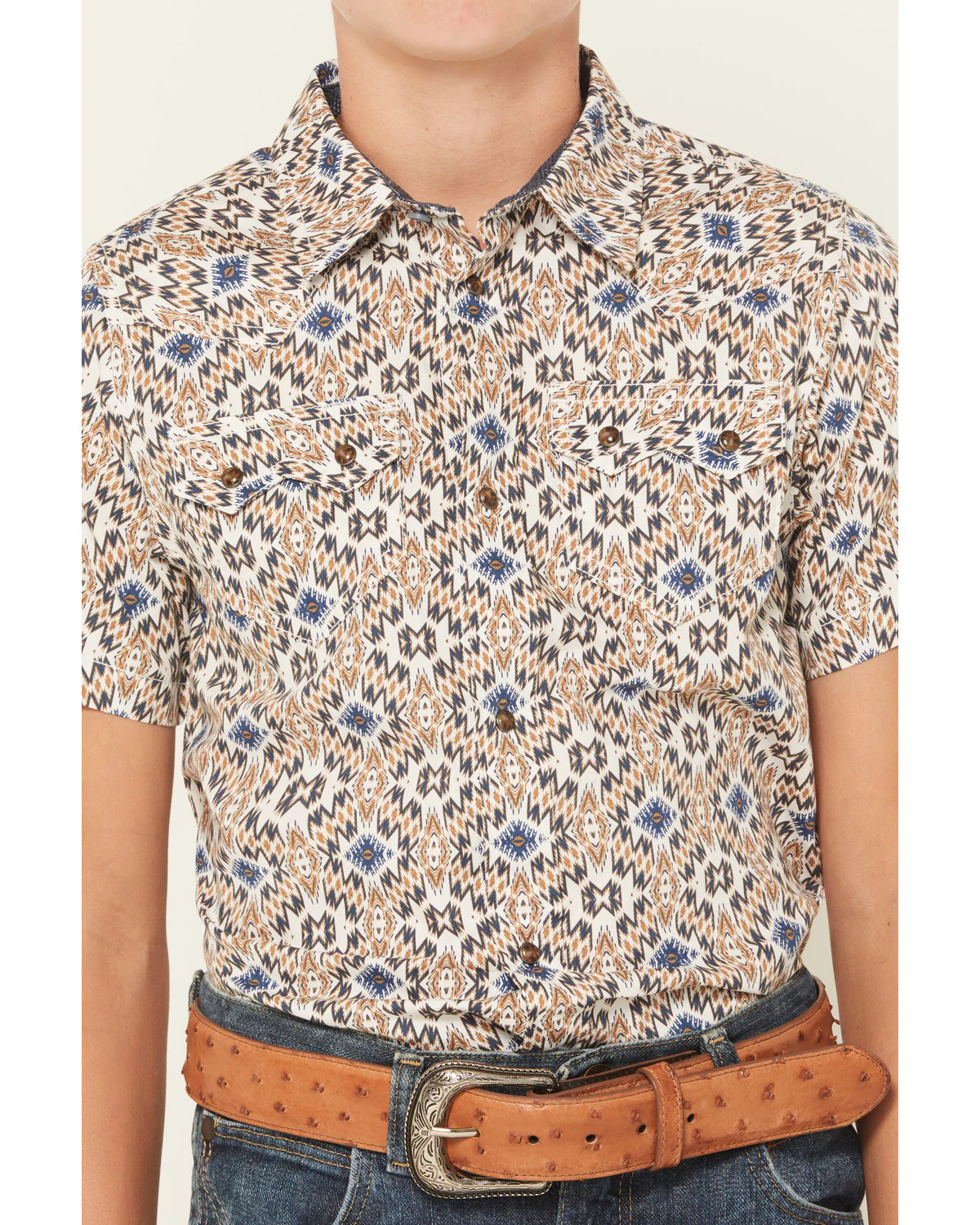 Cody James Boys' High Plains Southwestern Print Short Sleeve Snap Western Shirt - Image 3