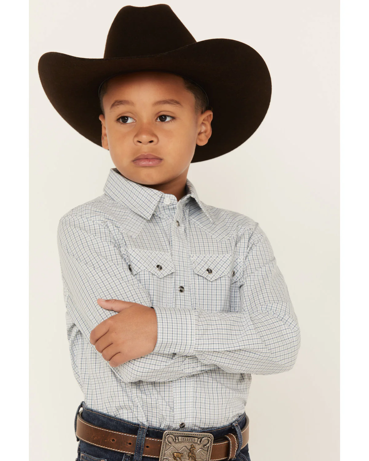 Cody James Boys' Hoof Grid Print Long Sleeve Snap Western Shirt - Image 2