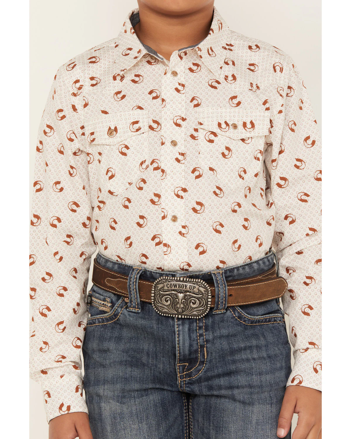 Cody James Boys' Horse Shoe Print Long Sleeve Western Snap Shirt - Image 3