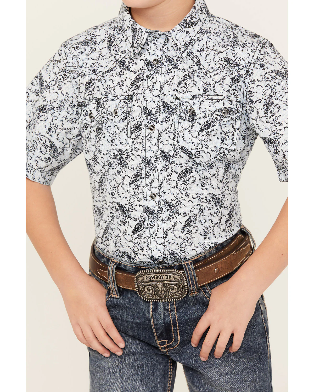 Cody James Boys' Paisley Print Short Sleeve Snap Western Shirt - Image 3