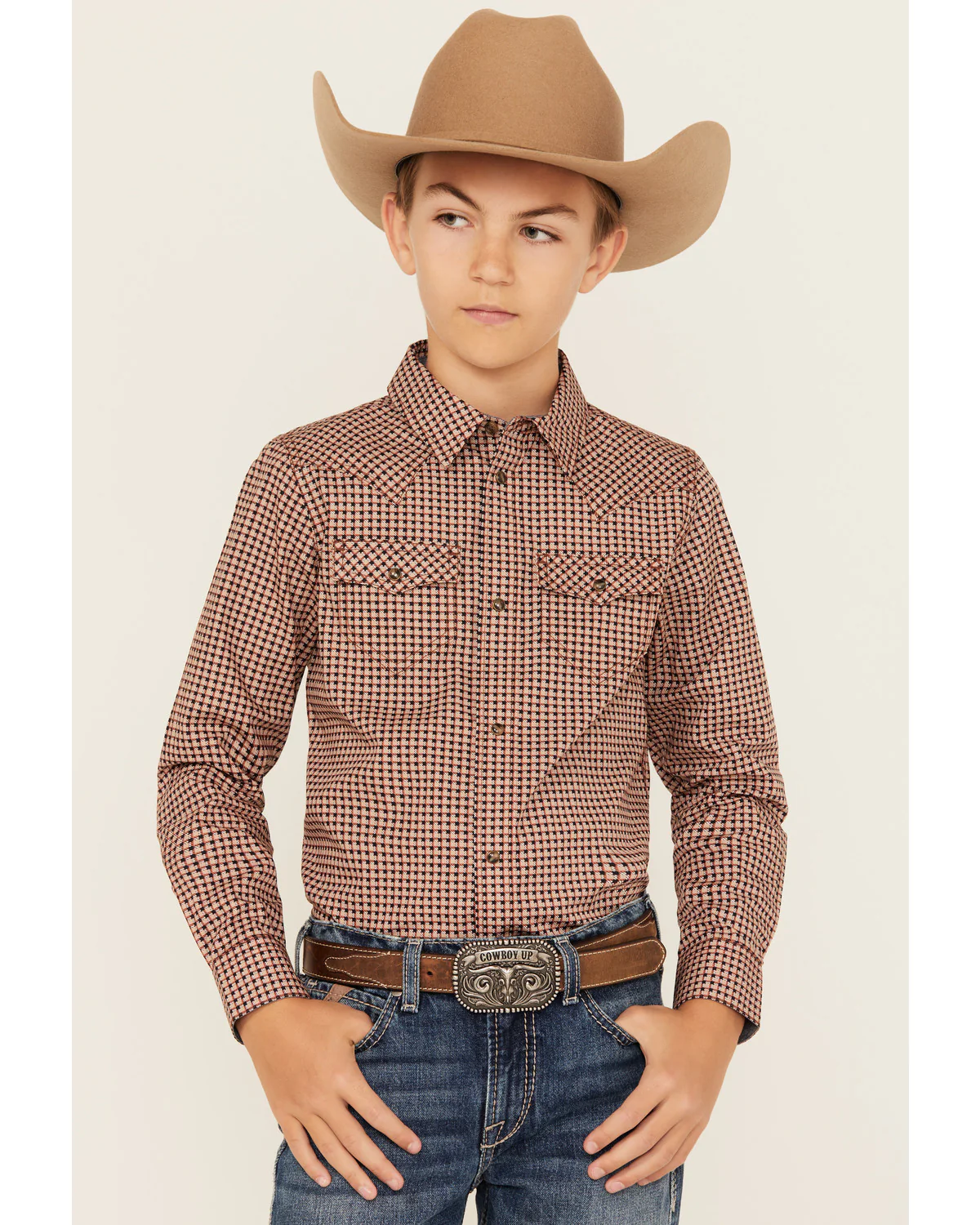 Cody James Boys' Ramon Plaid Print Long Sleeve Snap Western Shirt