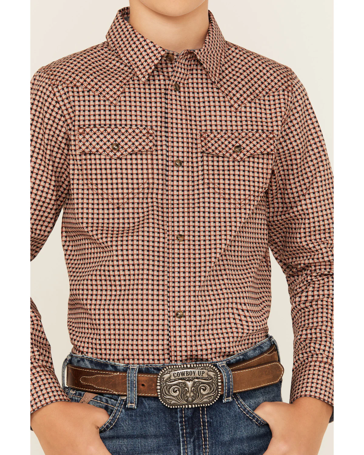 Cody James Boys' Ramon Plaid Print Long Sleeve Snap Western Shirt - Image 3