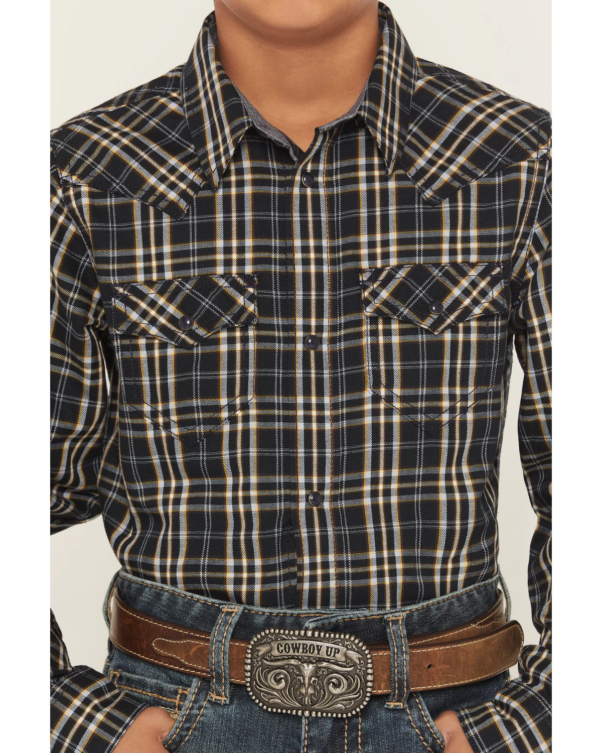 Cody James Boys' Warriors Way Plaid Print Long Sleeve Snap Western Shirt - Image 3