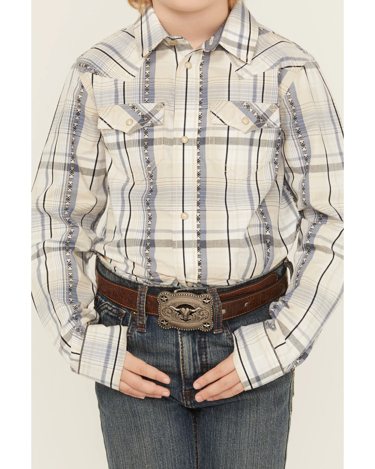 Cody James Boys' Wind Plaid Print Long Sleeve Snap Western Shirt - Image 2