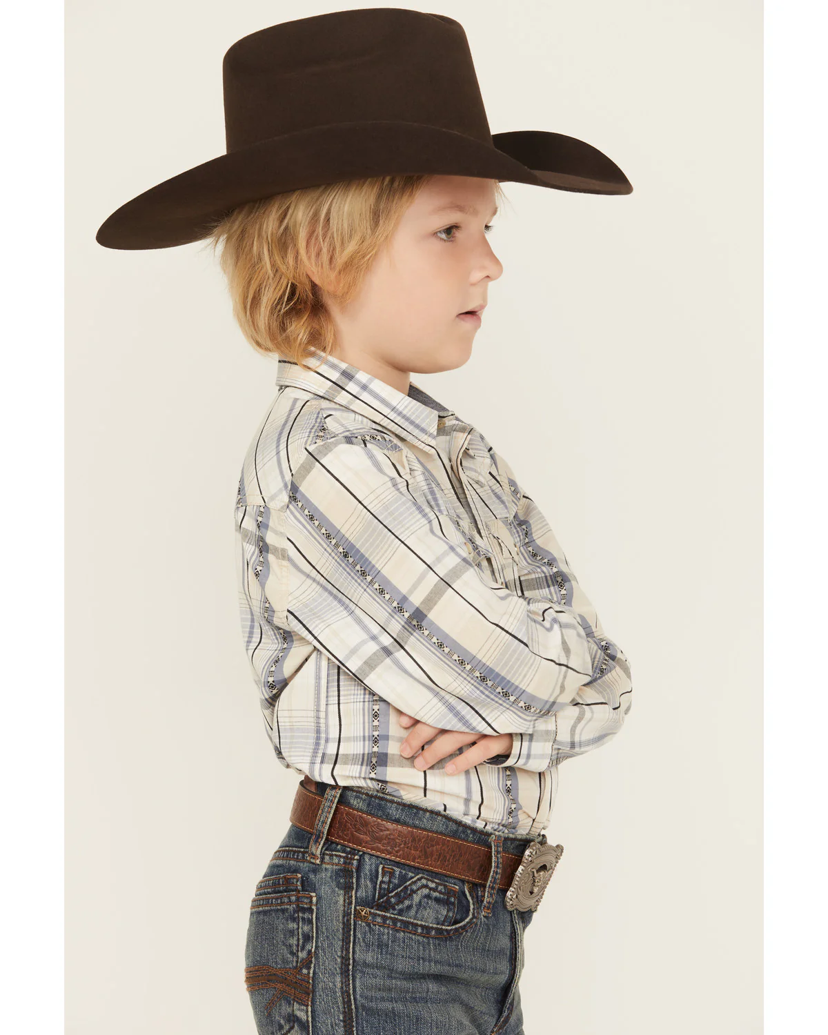 Cody James Boys' Wind Plaid Print Long Sleeve Snap Western Shirt - Image 3