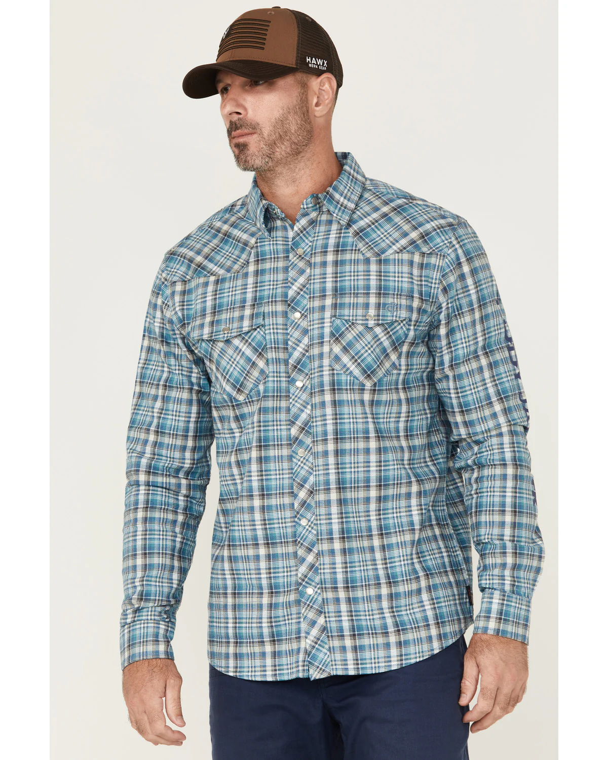 Cody James FR Men's Plaid Print Long Sleeve Pearl Snap Stretch Western Work Shirt