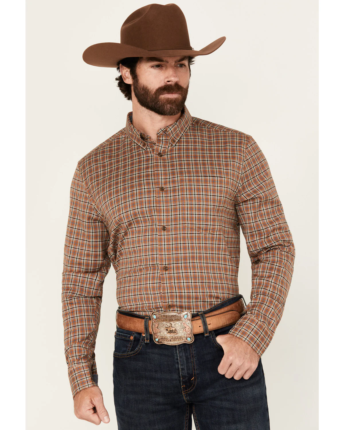 Cody James Men's Adkins Plaid Print Long Sleeve Button-Down Stretch Western Shirt