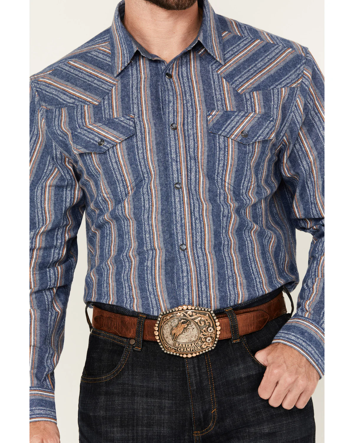 Cody James Men's Alpine Southwestern Striped Long Sleeve Pearl Snap Western Shirt - Image 3