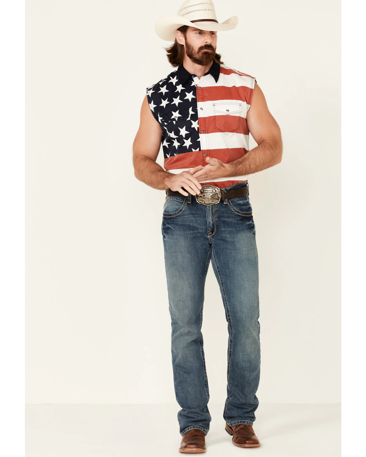 Cody James Men's American Flag Bubba Sleeveless Western Shirt - Image 8