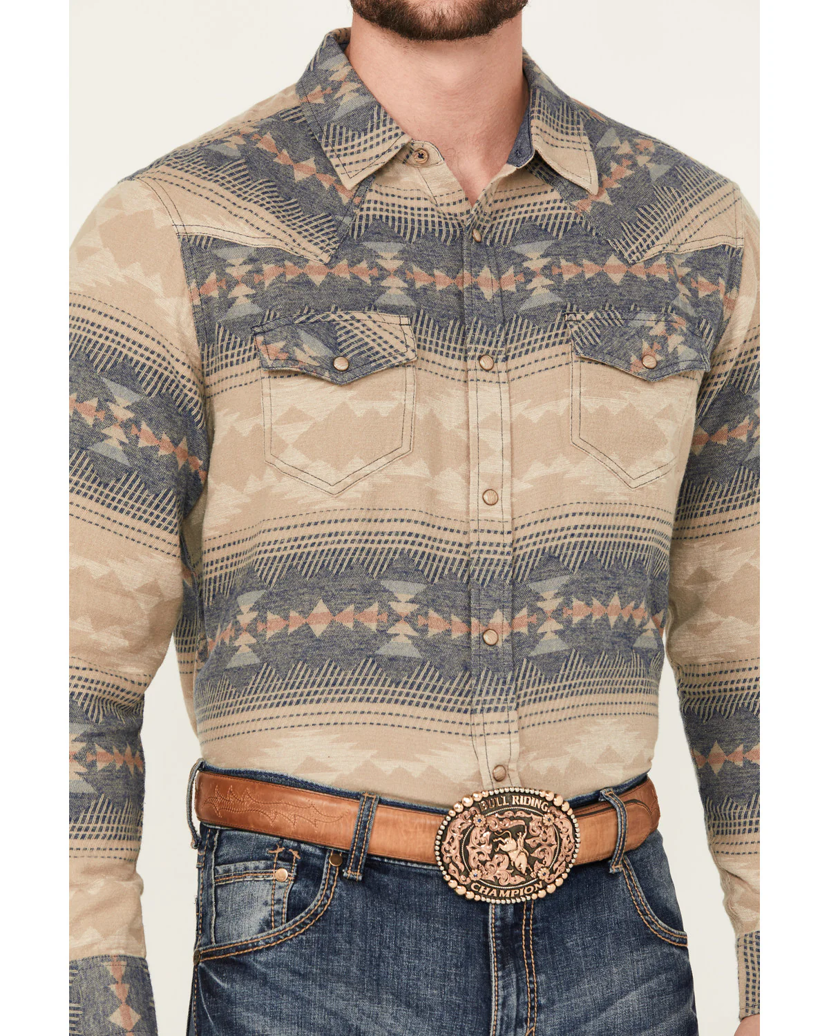 Cody James Men's Arrow Bear Southwestern Print Long Sleeve Snap Western Shirt - Image 3