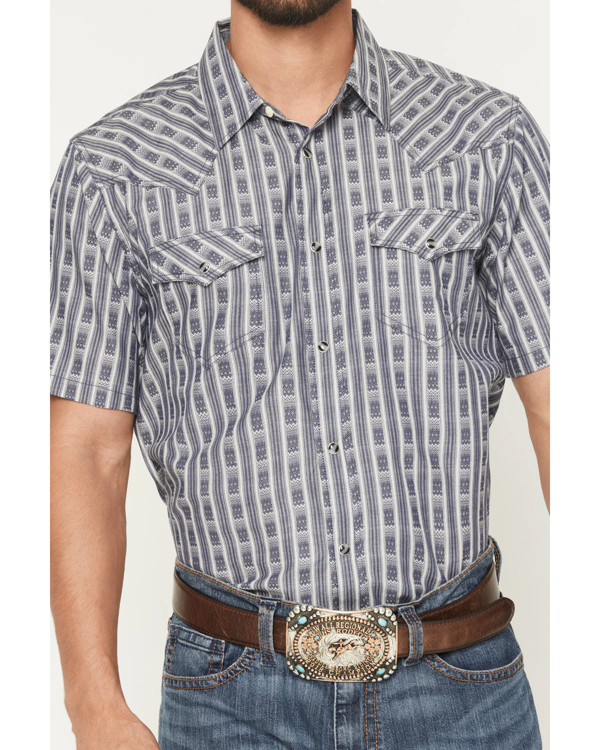 Cody James Men's Barrel Racer Southwestern Striped Print Long Sleeve Snap Western Shirt - Image 3