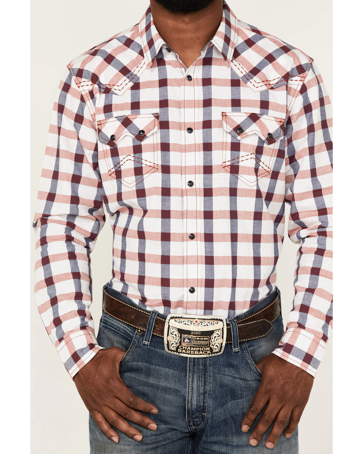 Cody James Men's Blue River Plaid Long Sleeve Snap Western Shirt - Image 3