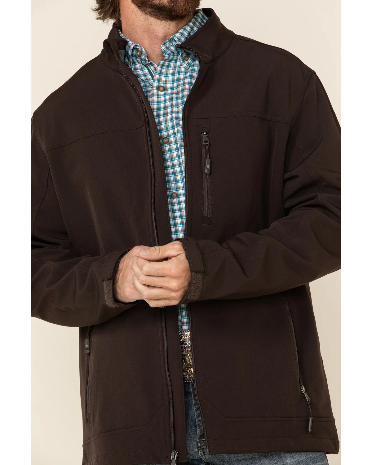 Cody James Men's Brown Steamboat Softshell Bonded Zip Front Jacket - Image 3