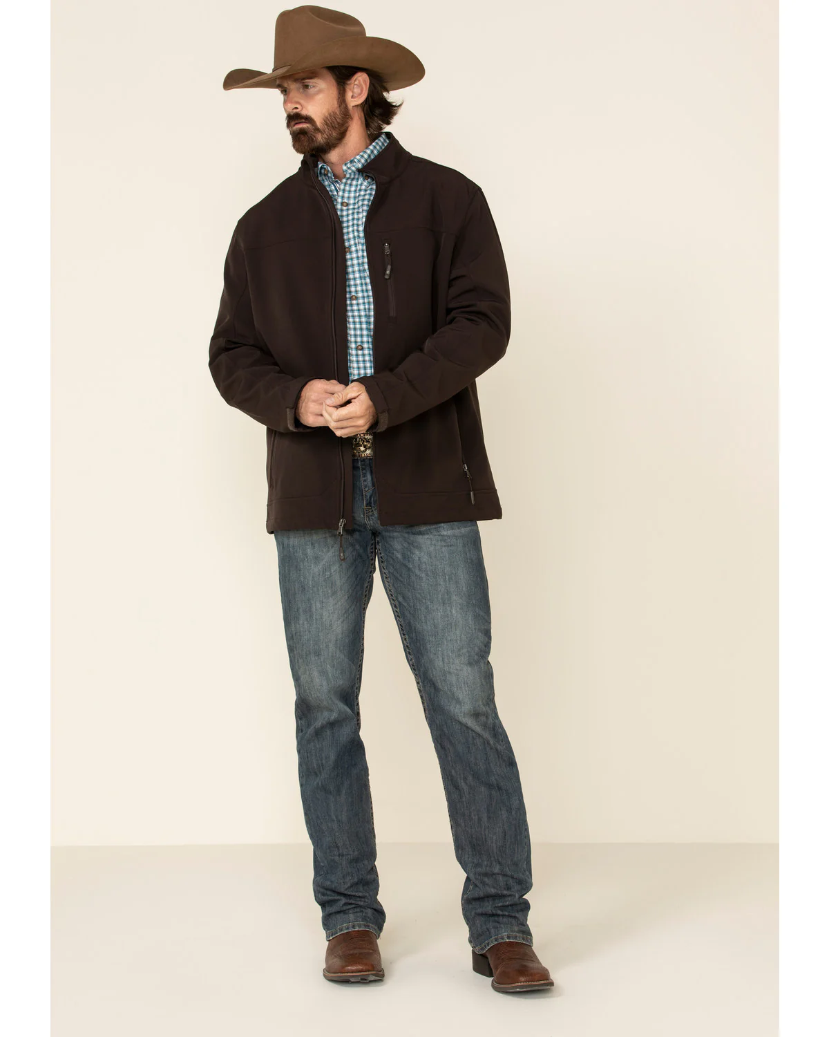 Cody James Men's Brown Steamboat Softshell Bonded Zip Front Jacket - Image 5