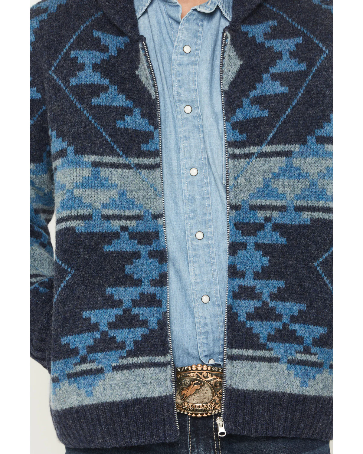 Cody James Men's Carson Southwestern Print Full Zip Wool Sweater - Image 3
