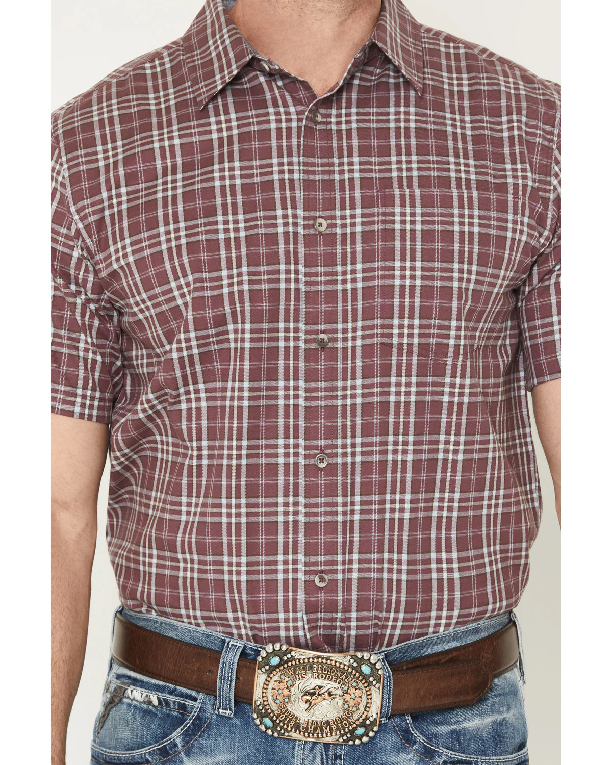 Cody James Men's Cowboy Brew Plaid Print Short Sleeve Button-Down Stretch Western Shirt - Image 3