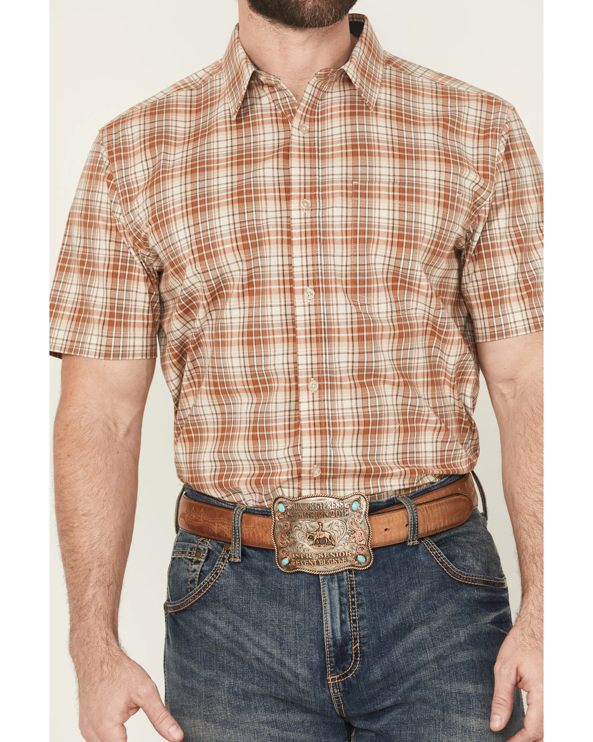 Cody James Men's Cowboy Chic Plaid Print Short Sleeve Button-Down Stretch Western Shirt - Image 3