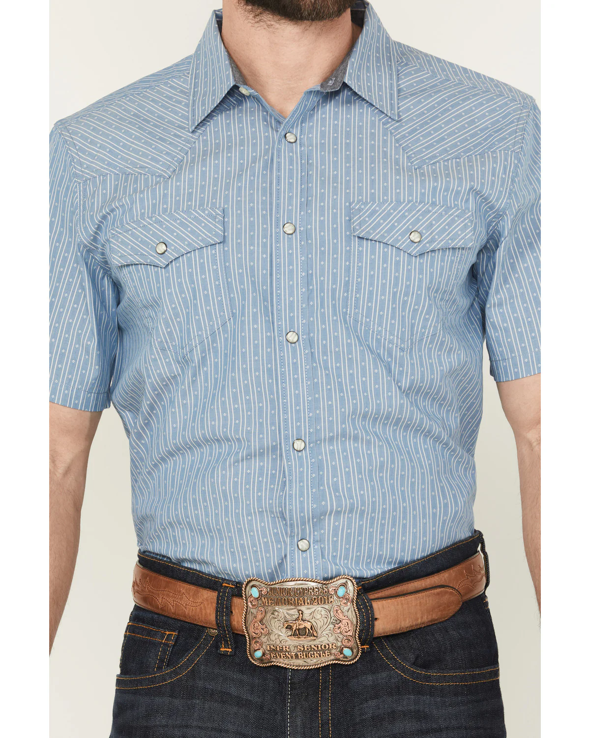 Cody James Men's Cowboy Way Striped Print Short Sleeve Snap Western Shirt - Image 3
