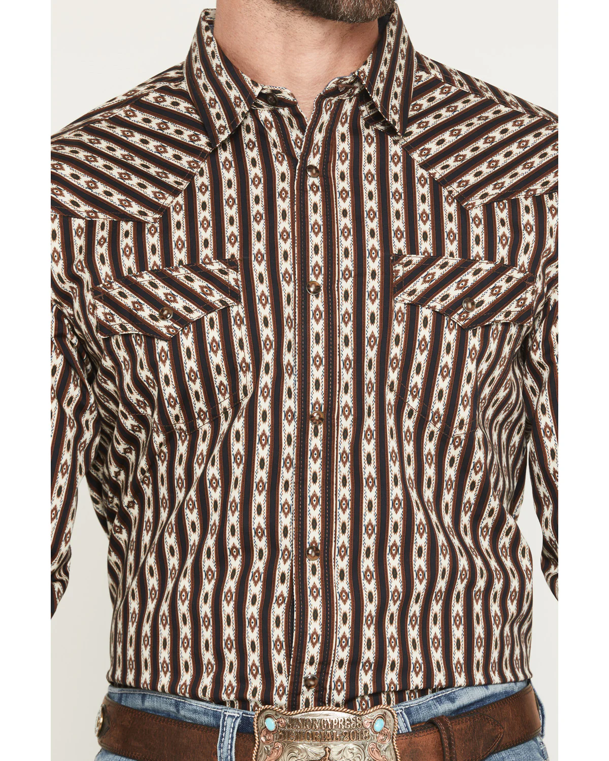 Cody James Men's Cowboys Legacy Southwestern Striped Long Sleeve Snap Western Shirt - Image 3