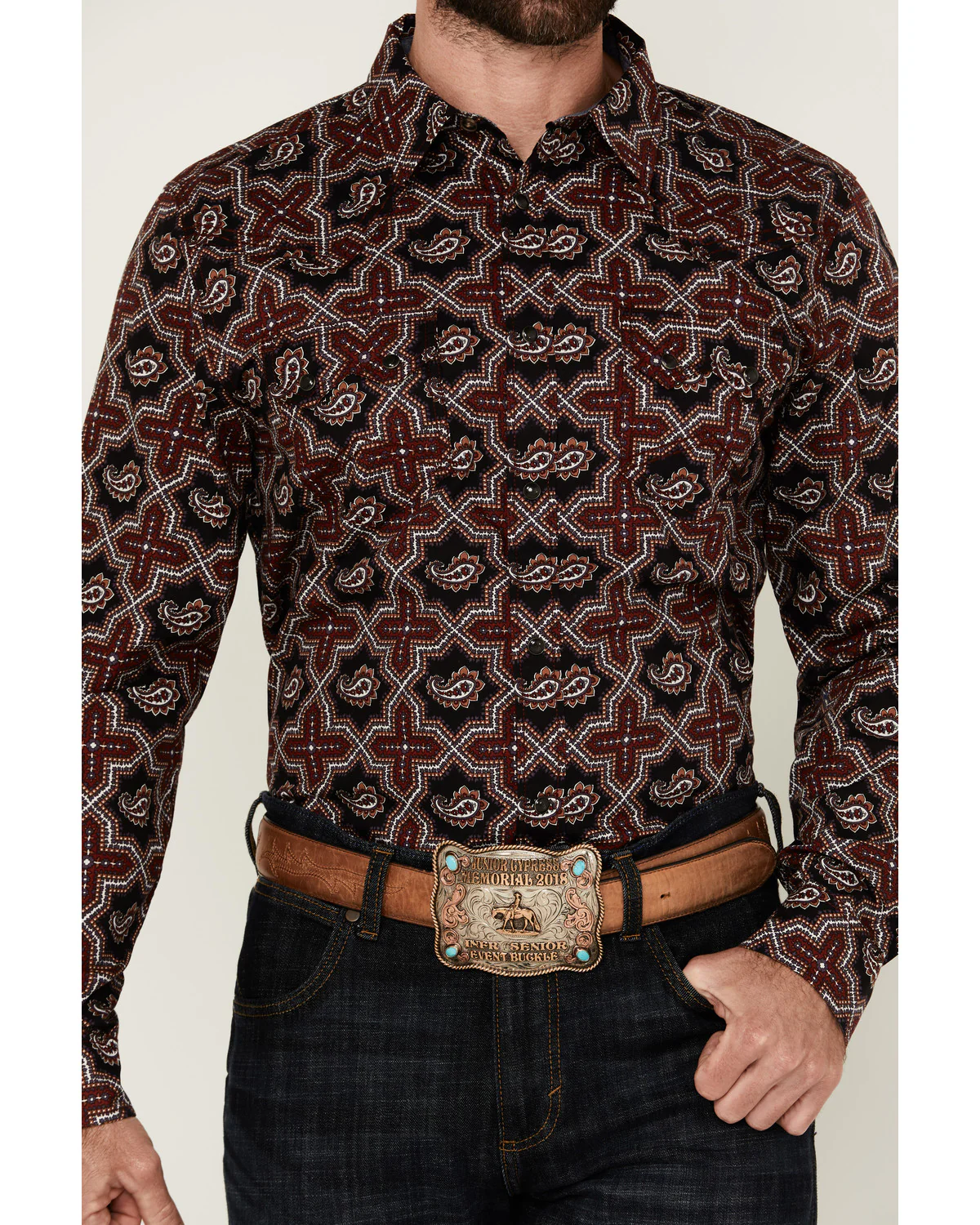 Cody James Men's Daybreak Geo Print Long Sleeve Snap Western Shirt - Image 3