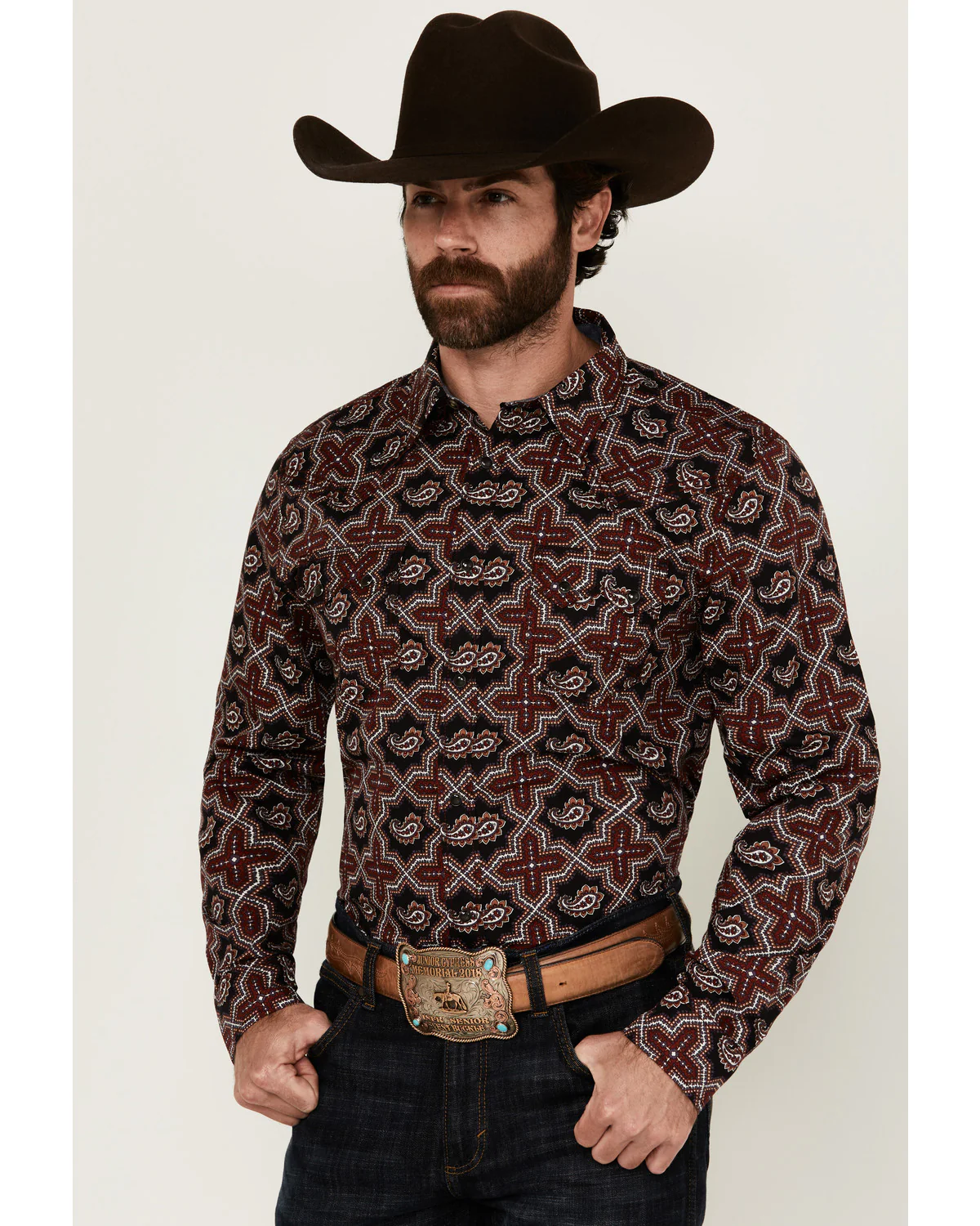 Cody James Men's Daybreak Geo Print Long Sleeve Snap Western Shirt - Big