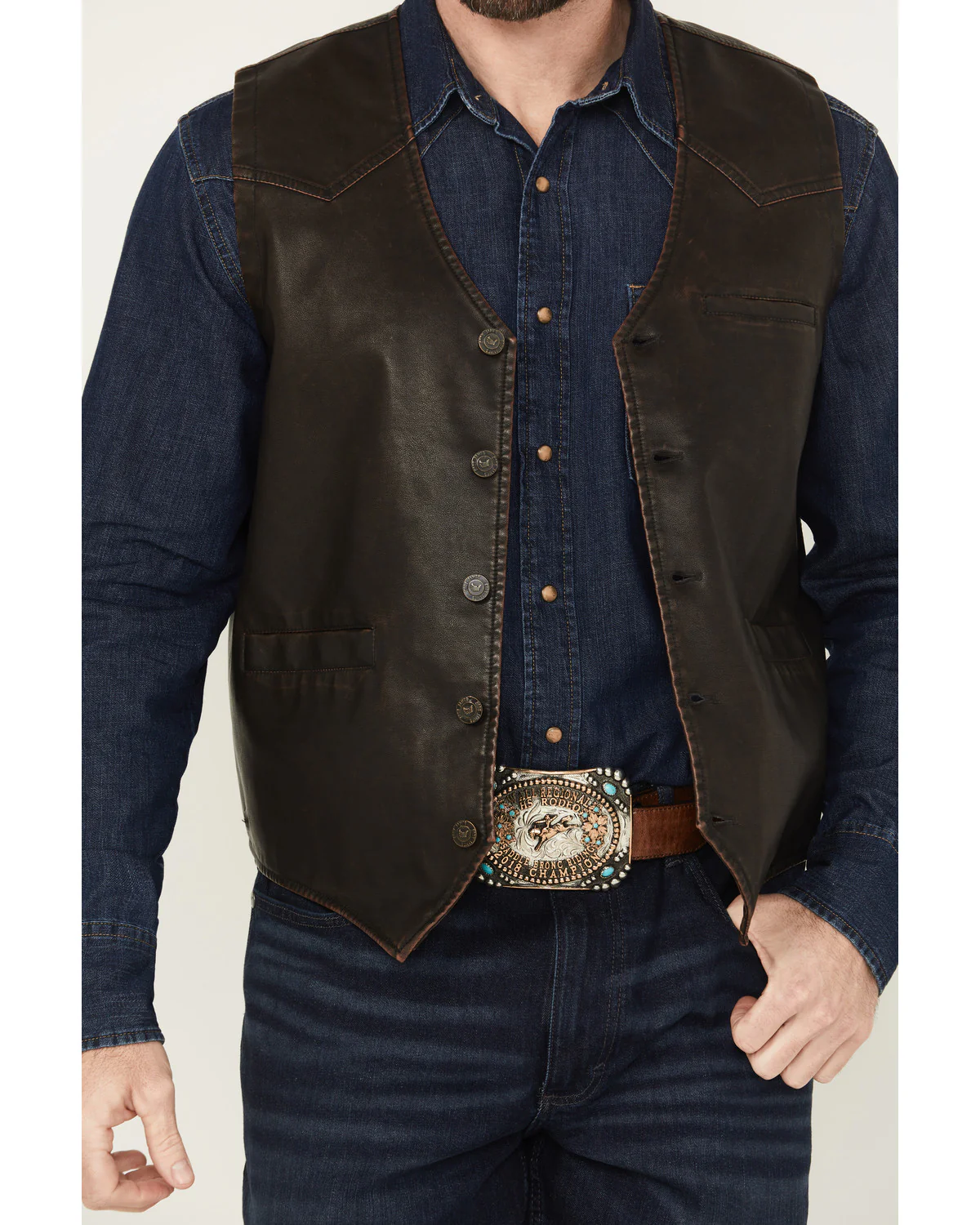 Cody James Men's Durango Button-Down Faux Leather Vest - Image 3