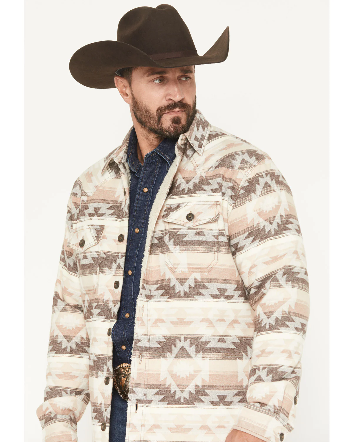 Cody James Men's Emmons Sherpa Lined Southwestern Striped Flannel Shirt Jacket - Image 2