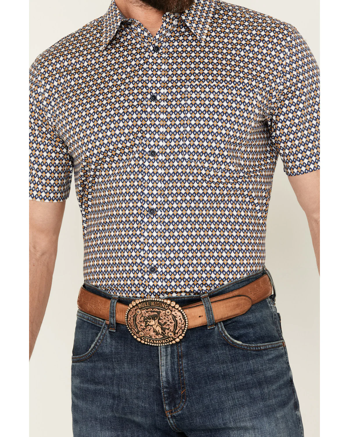 Cody James Men's Everett Geo Print Short Sleeve Button-Down Stretch Western Shirt - Image 3