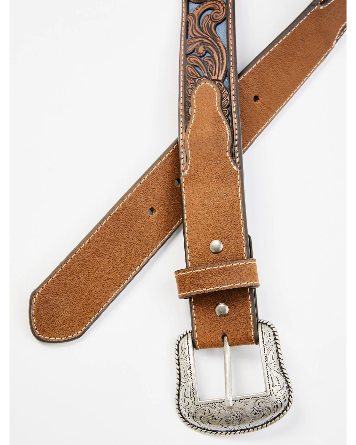 Cody James Men's Floral Tooled Contrast Belt - Image 2