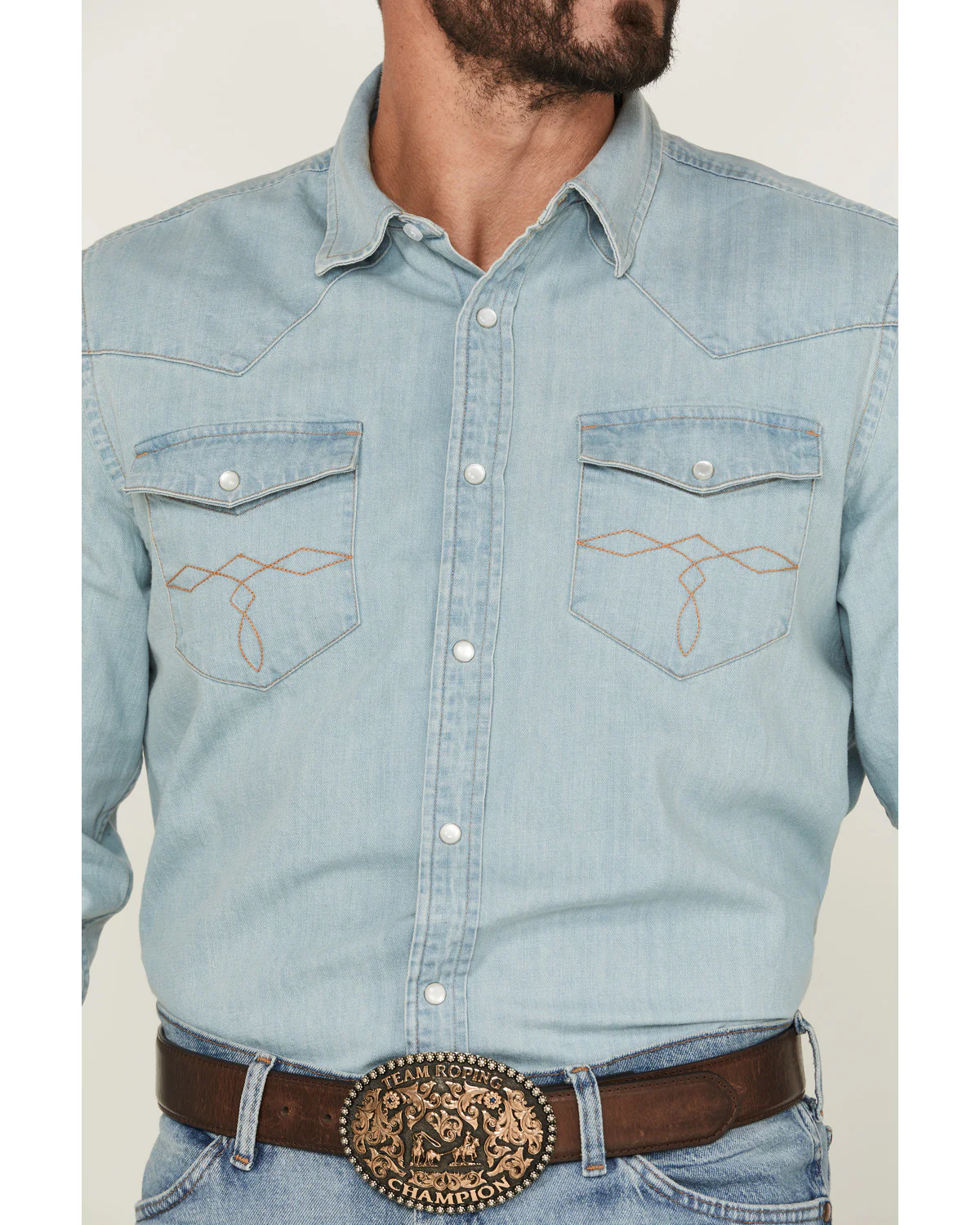 Cody James Men's Frosty Light Wash Long Sleeve Snap Denim Western Shirt - Image 3