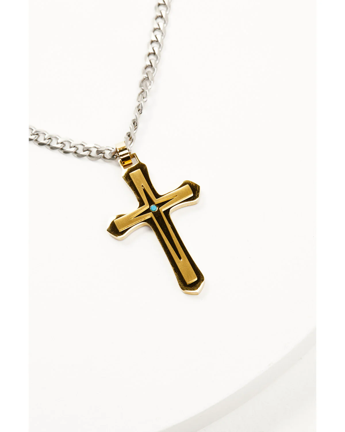 Cody James Men's Gold Cross Turquoise Inlay Necklace - Image 3