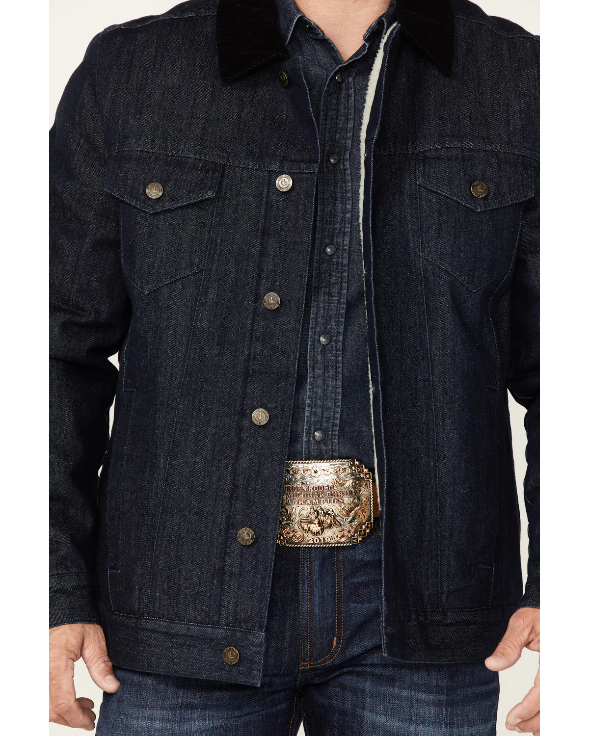 Cody James Men's Grand Teton Dark Wash Sherpa Cord Collar Denim Jacket - Image 3