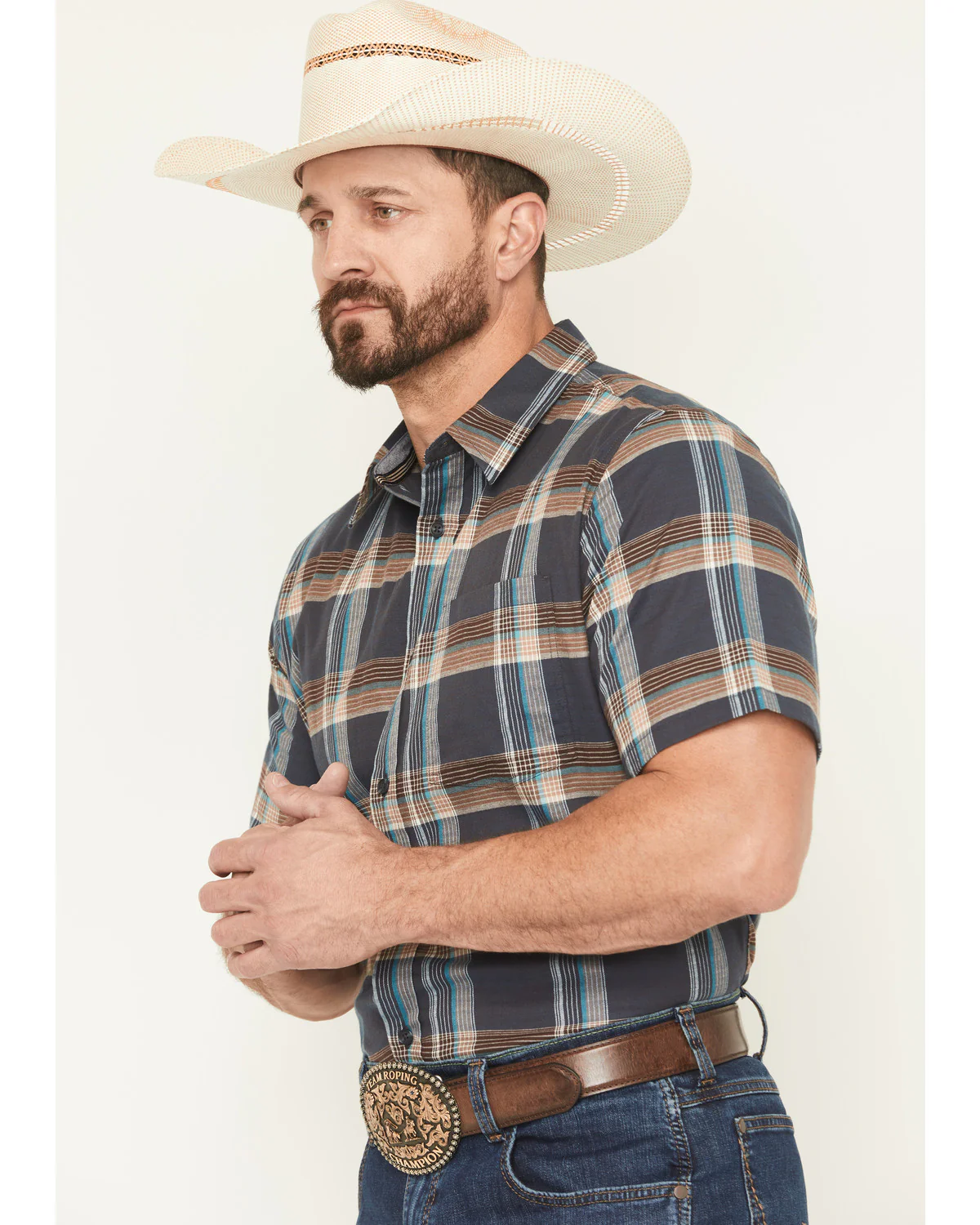 Cody James Men's High Plains Ranch Plaid Print Short Sleeve Button-Down Stretch Western Shirt - Image 2