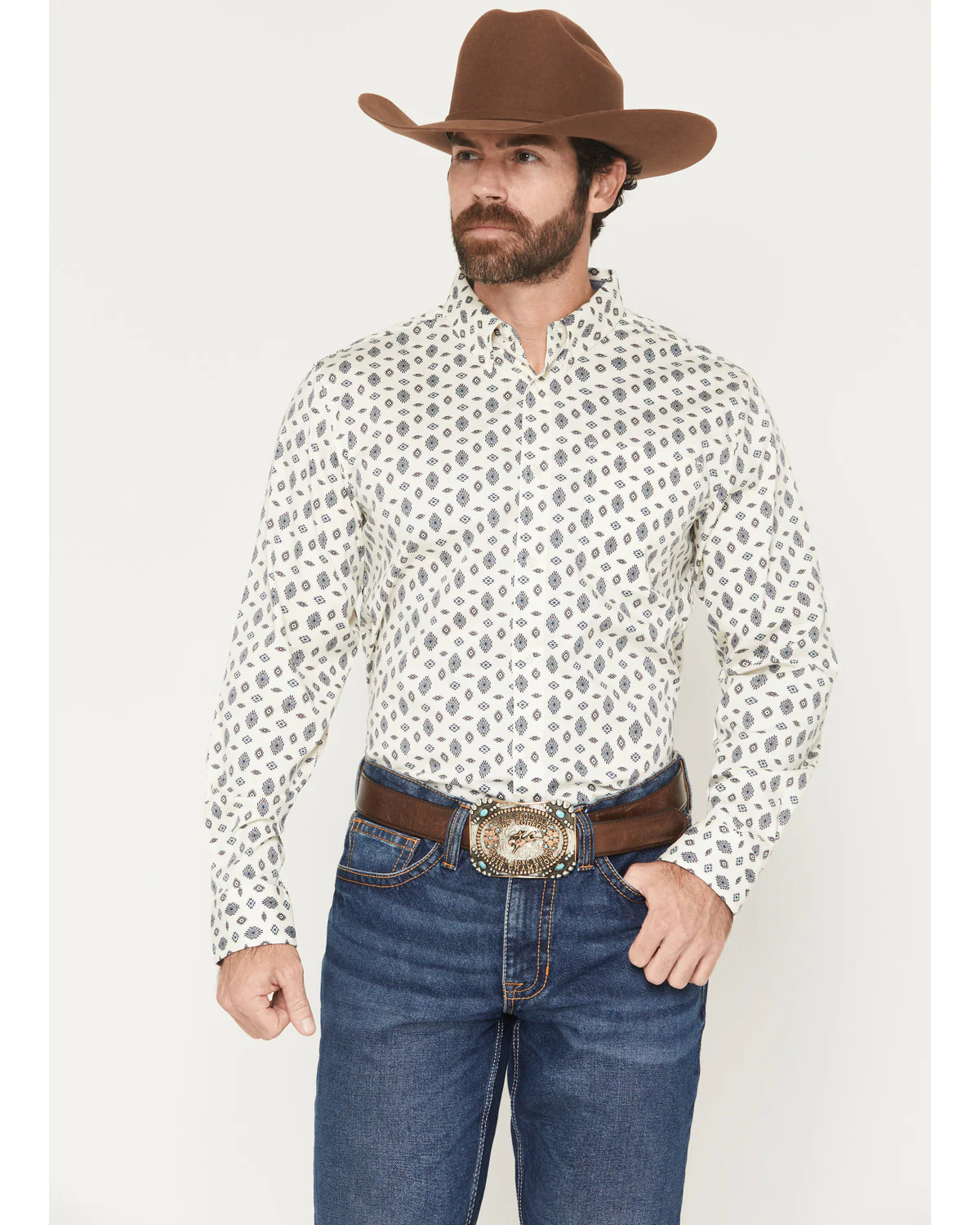 Cody James Men's Horizon View Southwestern Geo Print Long Sleeve Button-Down Stretch Western Shirt