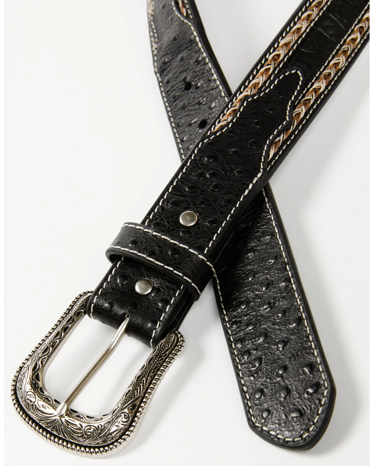 Cody James Men's Horsehair with Floral Tooled Inlay Belt - Image 2