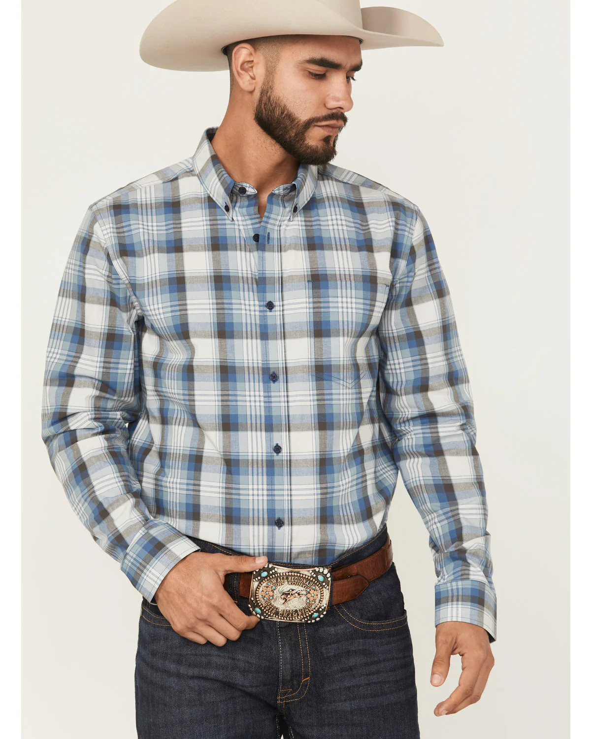 Cody James Men's Howdy Duty Plaid Print Long Sleeve Button-Down Western Shirt