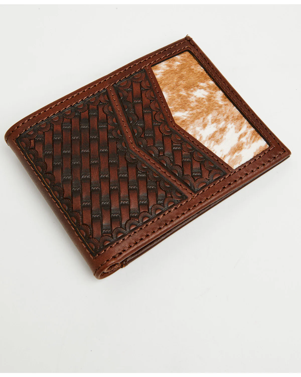 Cody James Men's Hutton Basket Weave Tooled Hair-On Bifold Wallet