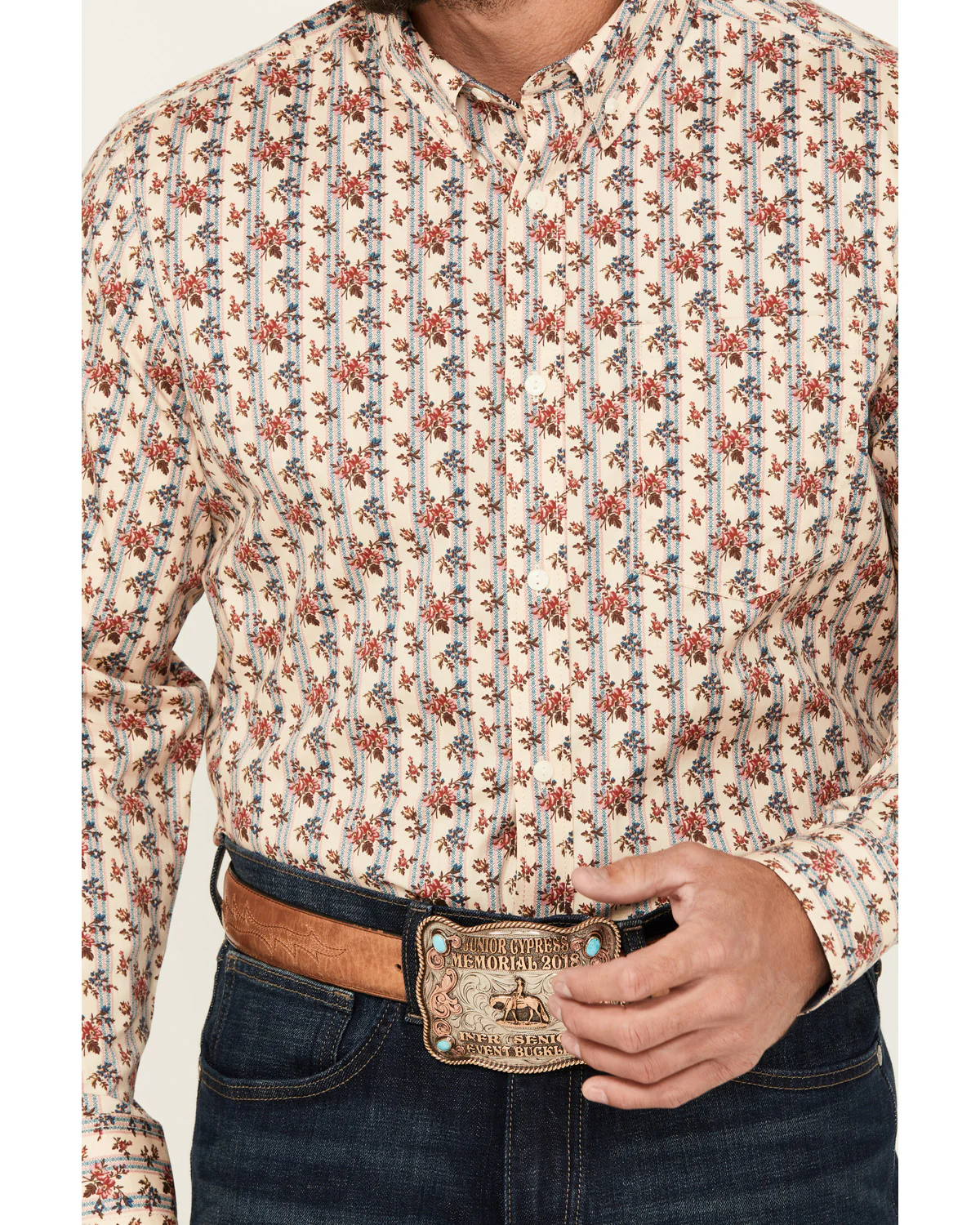 Cody James Men's Kenton Floral Striped Long Sleeve Button-Down Stretch Western Shirt - Image 3