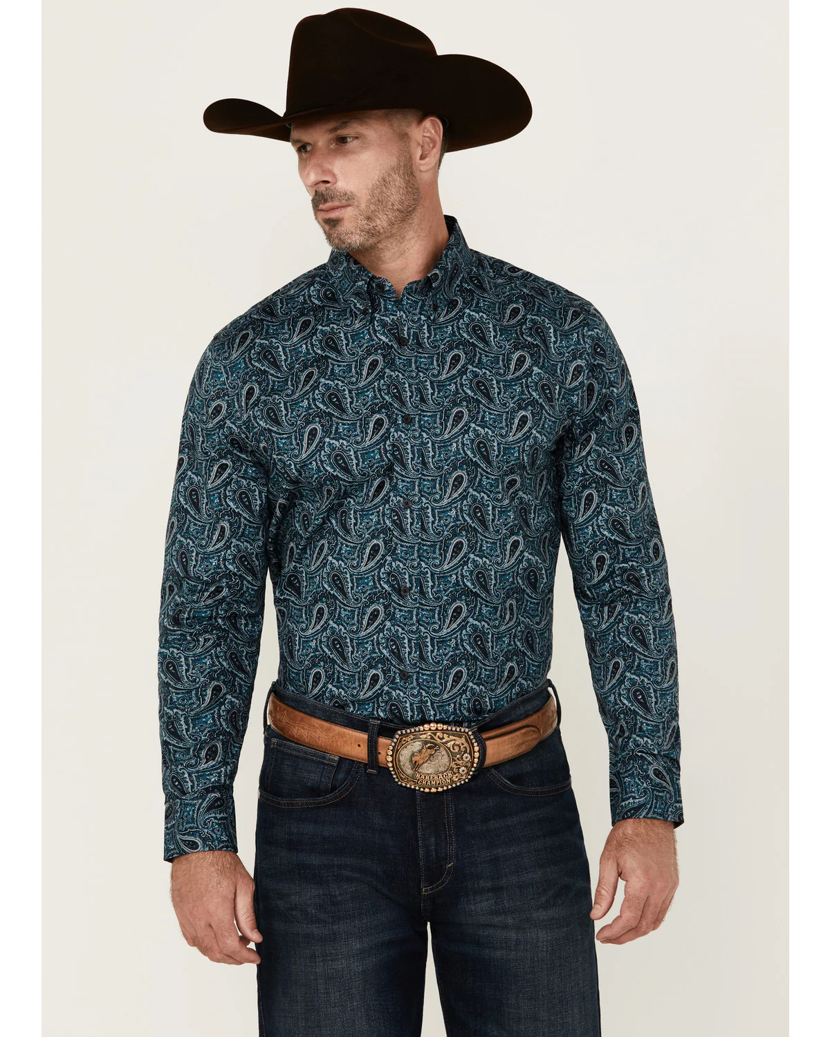 Cody James Men's Lasso Paisley Print Long Sleeve Button-Down Stretch Western Shirt - Tall