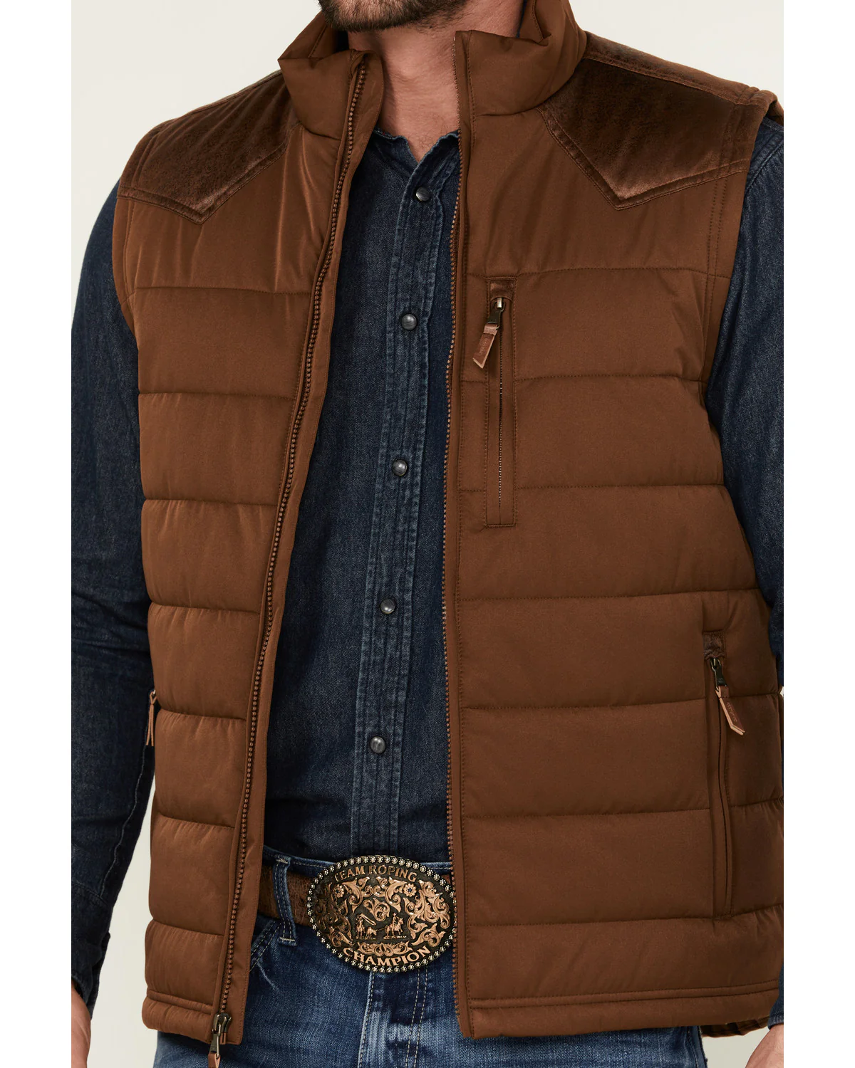 Cody James Men's Leather Yoke Puffer Vest - Image 3