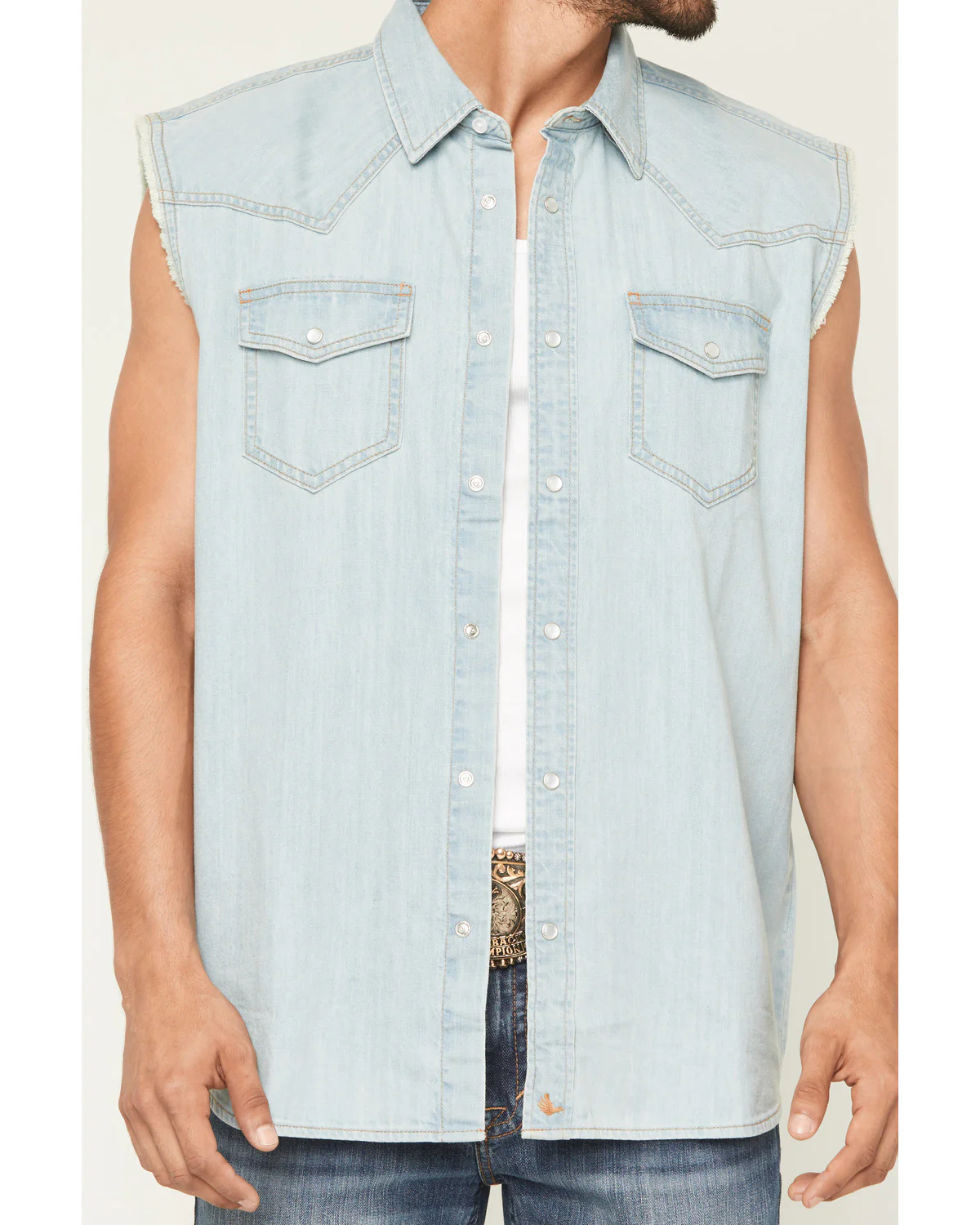 Cody James Men's Light Wash Frosty Sleeveless Snap Denim Bubba - Image 3