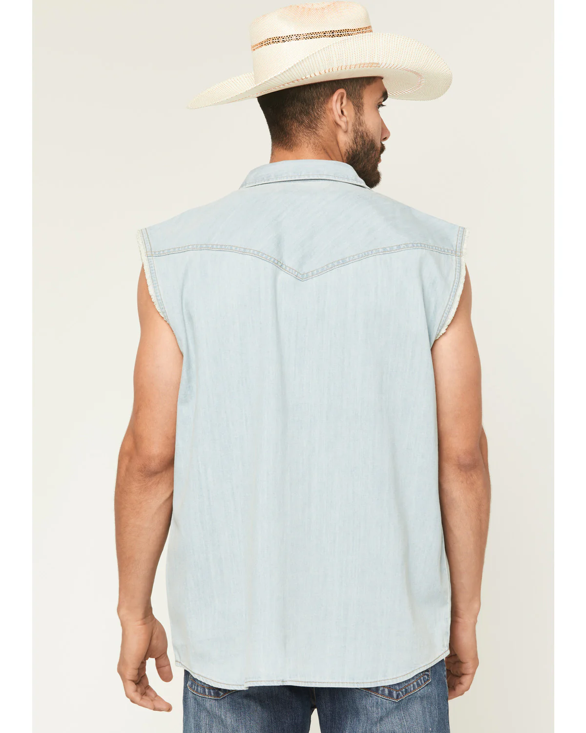 Cody James Men's Light Wash Frosty Sleeveless Snap Denim Bubba - Image 4