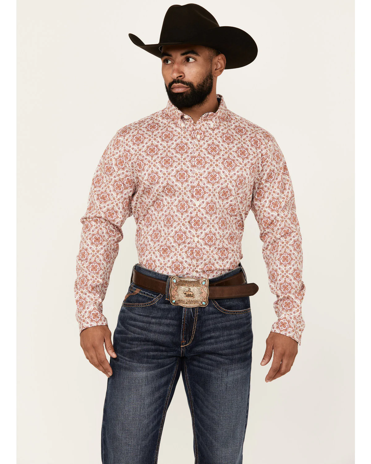 Cody James Men's Lucky One Medallion Print Long Sleeve Button-Down Stretch Western Shirt