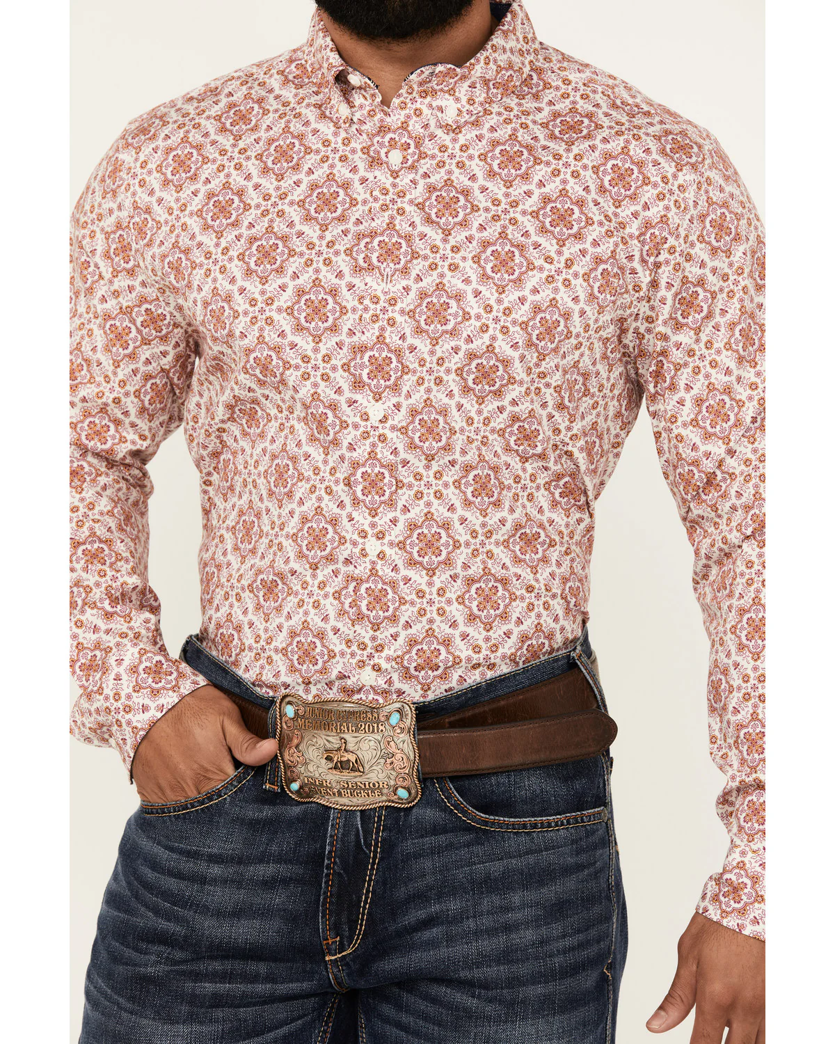 Cody James Men's Lucky One Medallion Print Long Sleeve Button-Down Stretch Western Shirt - Image 3