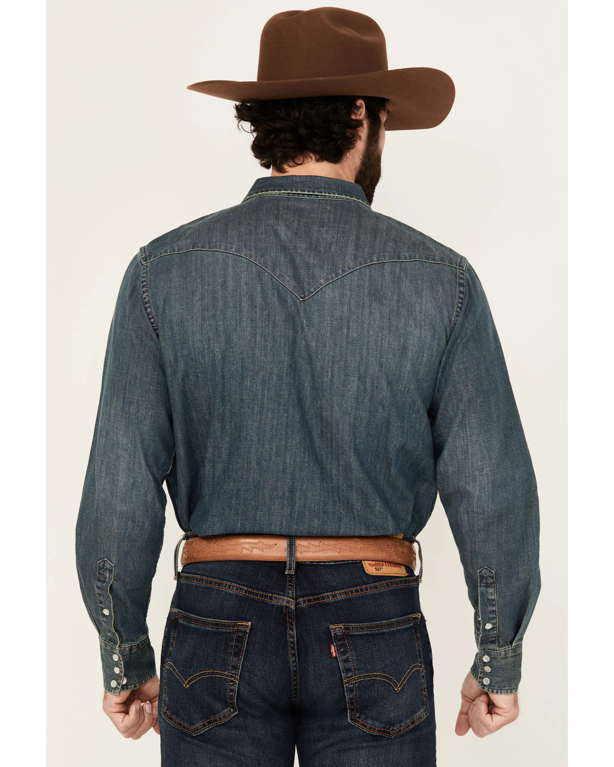 Cody James Men's Medium Wash Denim Long Sleeve Pearl Snap Western Shirt - Image 4