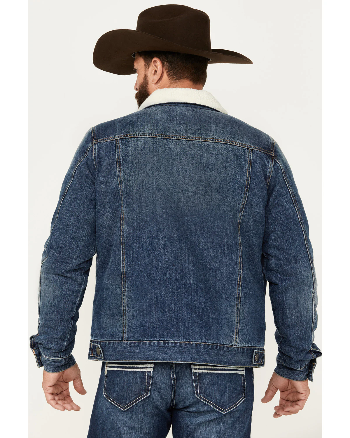 Cody James Men's Medium Wash Snap Sherpa Denim Jacket - Image 4